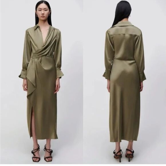 Jonathan Simkhai The Talita Draped Front Midi Dress in willow size 8 NWT $645 - Picture 6 of 9